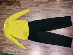 Yellow Top &amp; Black Pants Set
