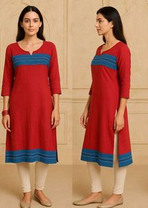 Red & Blue Cotton Kurti