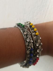 Silver Oxidised Colourful Bangles
