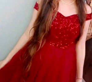 Red Sequin Off-Shoulder Gown