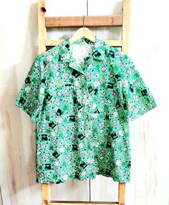Green Printed Cotton Shirt Size-38-40