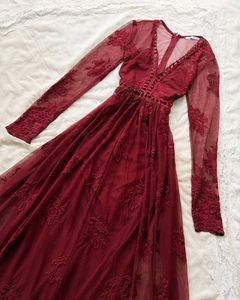 Burgundy Lace Maxi Dress