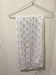 White Dupatta With Lavender Print