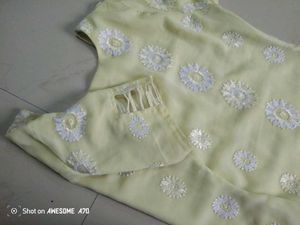 Yellow Embroidered Kurti Set Free Earing