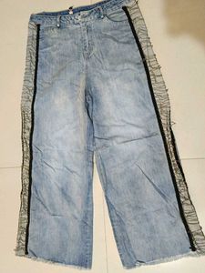 Wide Leg Jeans with Mesh Trim