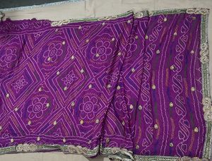 Purple Bandhani Saree with Embellishments