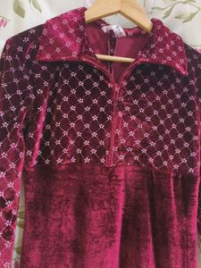 Velvet Midi Dress mahroon