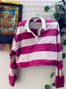 Collar Cropped Sweatshirt And White Cropped Top