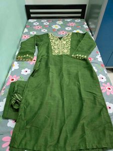 Green Embroidered  Kurta Plazo Dupatta