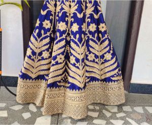 Elegant Navy Blue &amp; Gold Gown With Dupatta