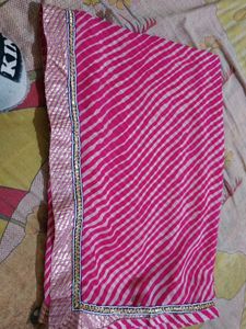 Pink Striped Saree With Blouse 38 Inch