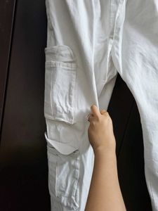 Straight Fit White Cargos