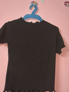 Black Ribbed Ruffle Top
