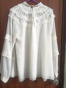 High Neck Laced Korean Style Blouson Top