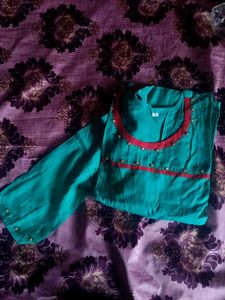Red &amp; Radium Green Kurti Set