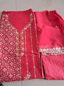 Pink 3pc Unstitched Set