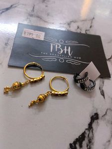 Sparkling Black Hoop Earrings Two pairs of earring