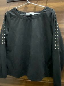 Black Studded Sleeve Top