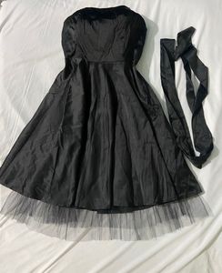 Black Bustier Satin Bandeau Dress Evening
