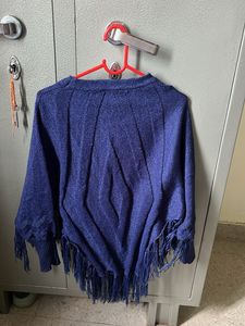 Navy Blue Fringe Poncho