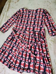 Patterned Midi Dress with Belt