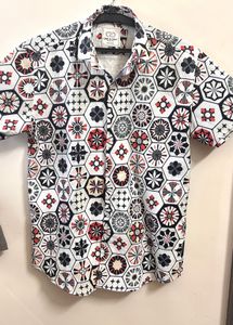 Patterned Short Sleeve White Shirt