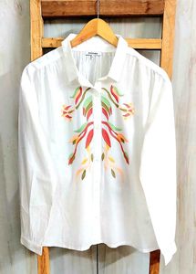 White Embroidered Fine Cotton Shirt Size-48