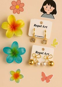 3 Pinterest Earing & 2 Cute Flower Hair Clips