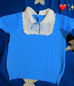 Korean Vintage Knit Top - Baby Blue