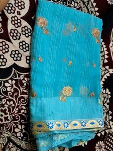 Sky Blue Sari with Gold Embroidery