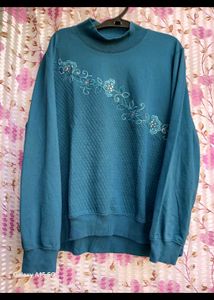 Embroidered Teal Sweater