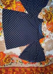 Blue Polka Dot Cold Shoulder Ruffle Sleeve Top (S)