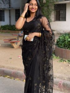 Elegant Black Net Saree