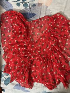 Red Floral Ruffle Blouse