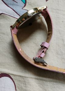 Wrist Watch Gold Dial Pink Strap