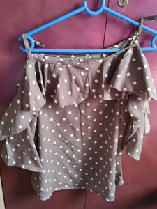 Polka Dot Cold Shoulder Ruffle Top