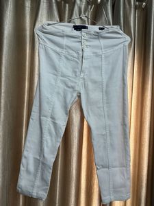 3/4  White High-Waist Button-Fly Seamed Jeans