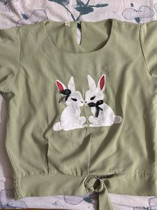 Cute Bunny Applique Tie-Front Top