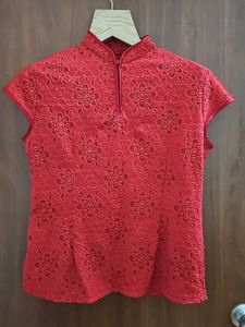 Red Floral Lace Top (Oriental/Chinese/Qipao/Cheong