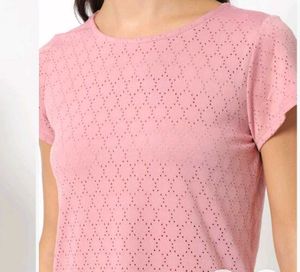 Dusty Rose Eyelet Short Sleeve Top