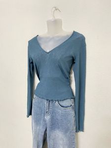 ZARA Teal Blue Fitted Top