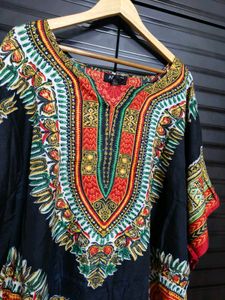 Ashro Women Black Dashiki Print Kaftan Dress
