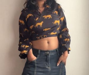 Boho Tiger Print Wrap Around Full Sleeve Shirt