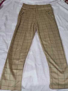 Beige Plaid Trousers