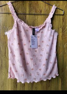 H&amp;M Floral Lace Trimmed Crop Top/ SIZE-M