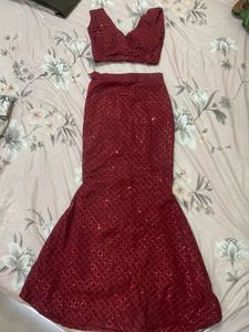 Maroon Sequined Mermaid skirt and top