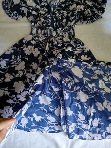Brand New Floral Mini Dress Dark Blue with Slit