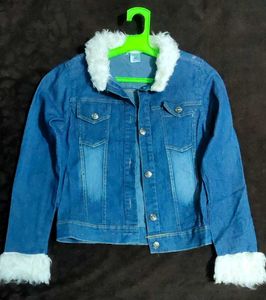 Denim Jacket with Faux Fur Trim