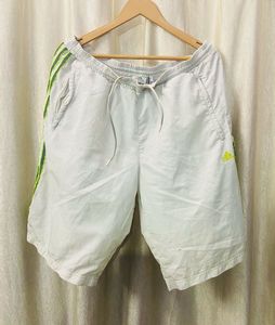 Adidas White &amp; Green Striped Shorts