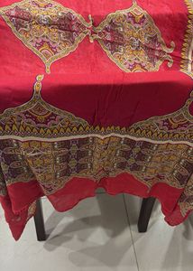 Red Printed Dupatta And Embroidery
